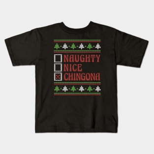 Retro Naughty Nice Chingona Ugly Xmas Sweater Style Kids T-Shirt